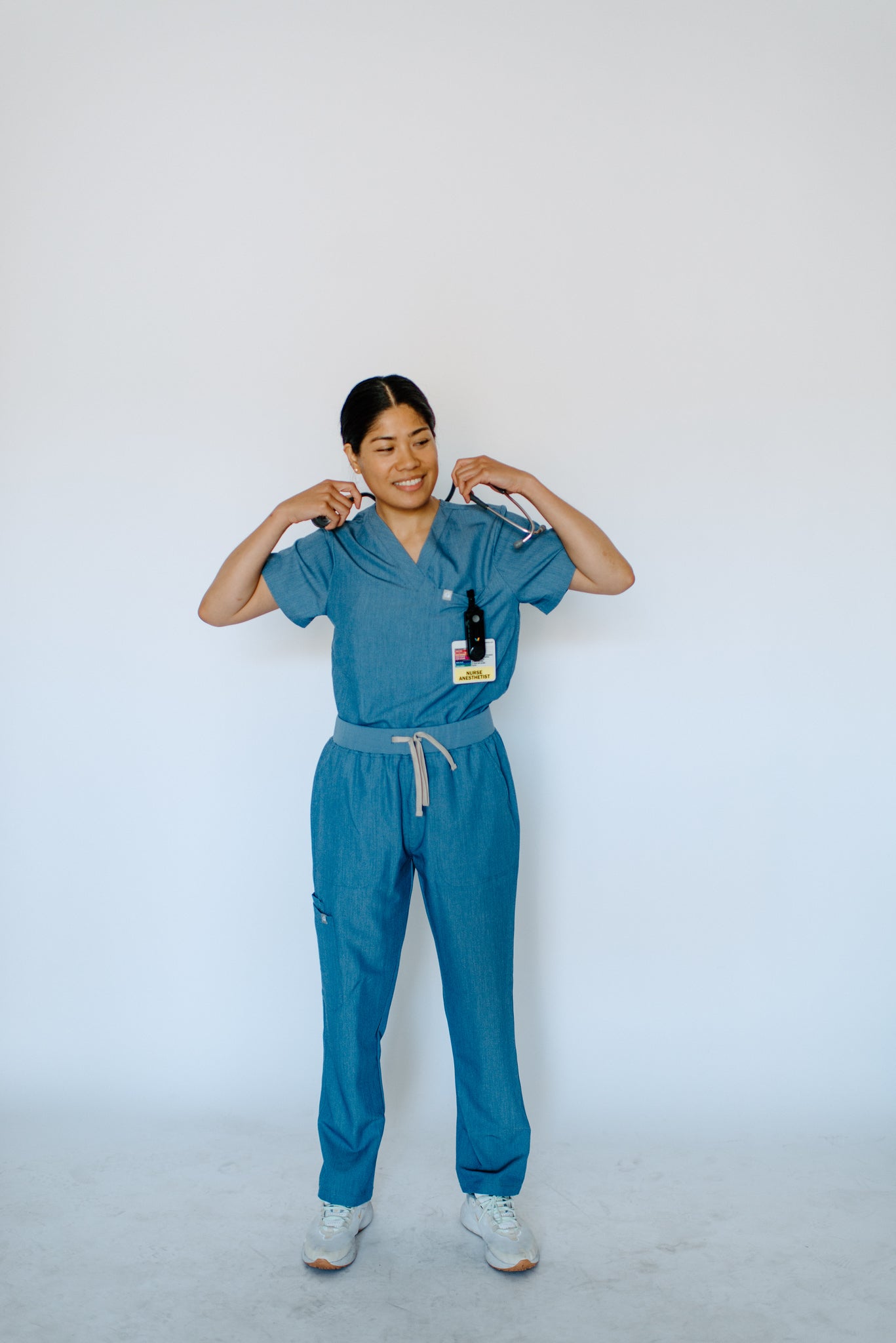 Isla One-Pocket Scrub Top in Shock ‘em Chambray