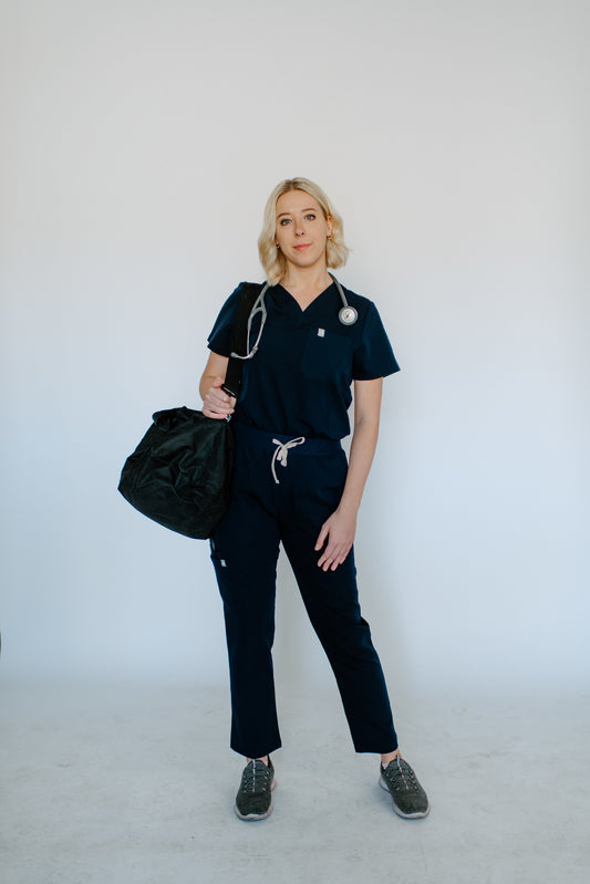 Avery Straight Leg Scrub Pant in Code Navy Blue